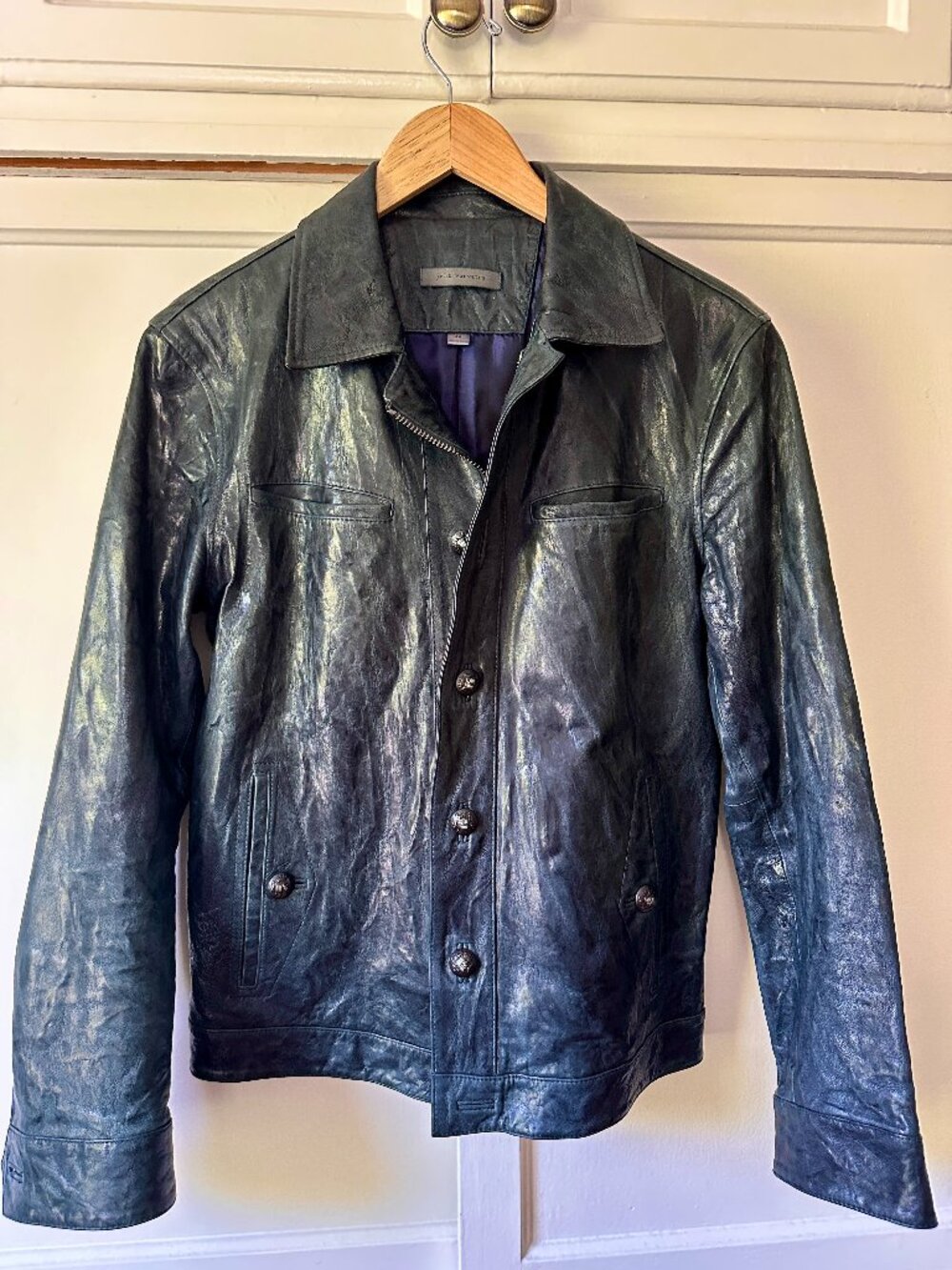 John Varvatos Peacock Blue Leather Jacket